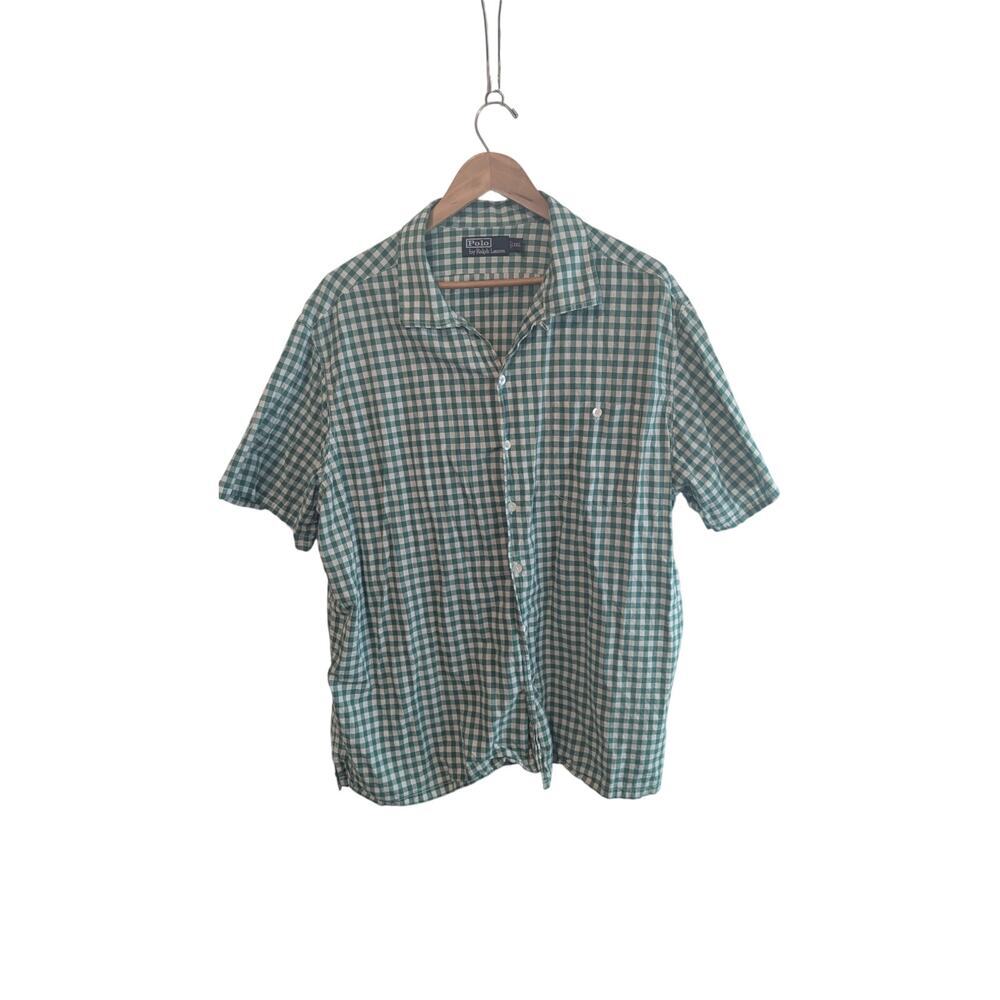 Polo Ralph Lauren Shirt Men XXL Green Gingham Plaid Short Sleeve Button Down